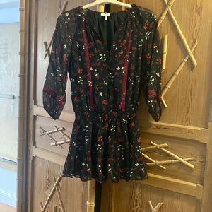 Joie black red floral silk minidress size xs